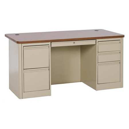 Sandusky Lee Teachers Desk, 30" D, Base: Putty, Top: Medium Oak, Laminated DP906030PO
