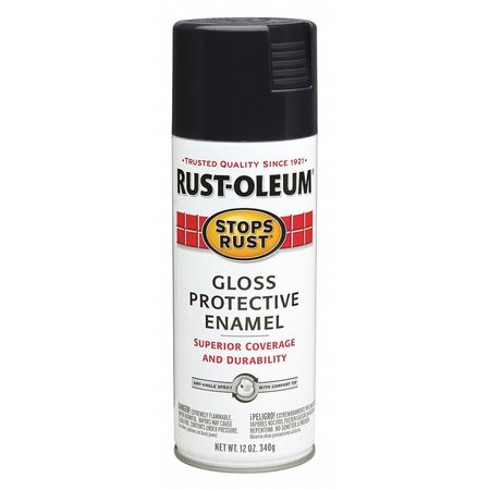 STOPS RUST Spray Paint, Black, Gloss, 12 oz 7779830