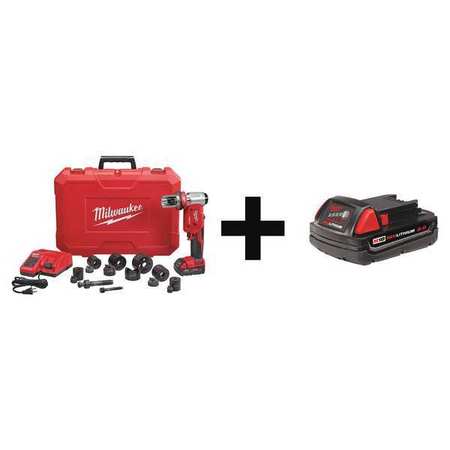 Milwaukee Tool Cordless Knockout Tool Kit, 18V DC, For 14 ga Max. Steel Thick, Batteries/Charger Included 2677-21, 48-11-1820