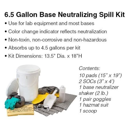 Brady 6.5 Gallon Bucket with Neutralizer Spill Control Kit - Chemical Application, Base Neutralizing SKA-BKTBASE