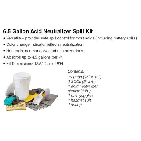 Brady 6.5 Gallon Bucket with Neutralizer Spill Control Kit - Chemical Application, Acid Neutralizing SKA-BKTACID