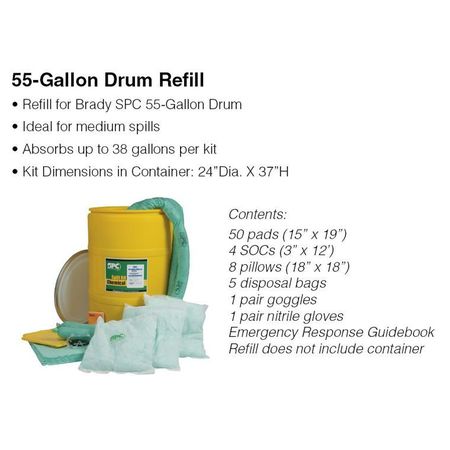 Brady 55-Gallon Drum Spill Control Kit Refill - Universal Application SKA55-R