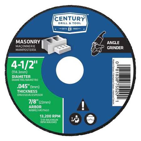 Century Drill & Tool Masonry Cutting Wheel, 4-1/2x1/16in, Type1 75520