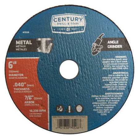 CENTURY DRILL & TOOL Metal Cutting Wheel, 6x.040 in., Type 1A 75528