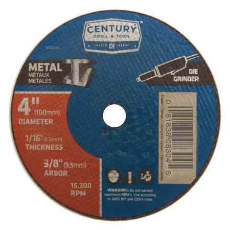 CENTURY DRILL & TOOL Metal Cuttoff Wheel, 4x1/6 in., Type 1A 08304