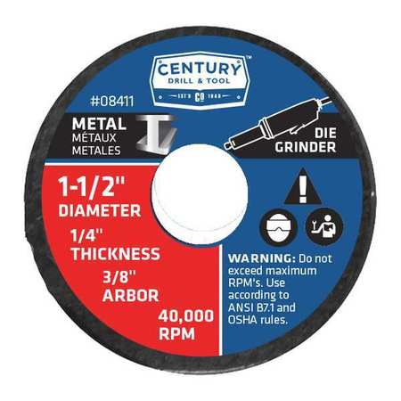 CENTURY DRILL & TOOL Metal Cuttoff Wheel, 1-1/2x1/4 in., Type 1 08411