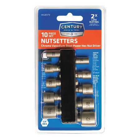 CENTURY DRILL & TOOL Non-Magnetic Nutsetter, 10 Pc Set 68979
