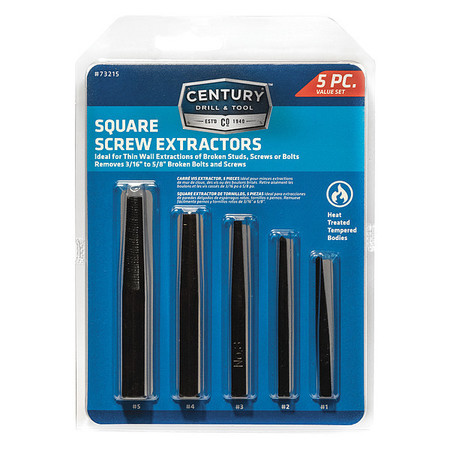 CENTURY DRILL & TOOL Screw Extractor Square Flute, 5PC Set, #1, #2, #3, #4, and #5 73215