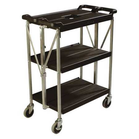 Carlisle Foodservice Fold N Go Cart 15 in x 21 in - Black, Polyethylene, 3 Shelves, 350 lb SBC152103