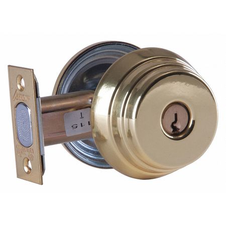 ARROW LOCK Deadbolt, Cylindrical, Bright Brass Finish E61 3 CS