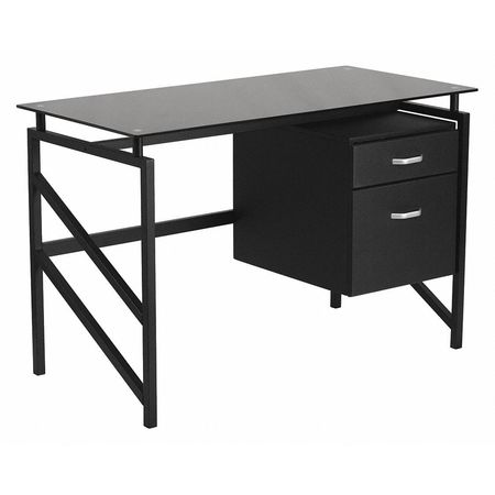 Flash Furniture Glass Desk, 22-1/2" D, 46" W, 30" H, Black, Metal, Table Top: Glass NAN-WK-036-GG