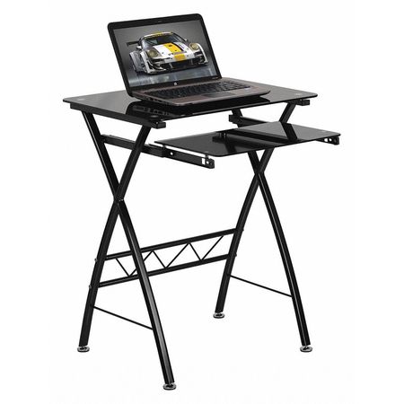 Flash Furniture Computer Desk, 17.688" D, 23.5" W, 29.813" H, Black, Metal, Table Top: Glass NAN-CP-60-GG