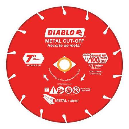 DIABLO Saw Blade, 7" Blade Dia., 7/8" Arbor Hole DDD070DIA101F