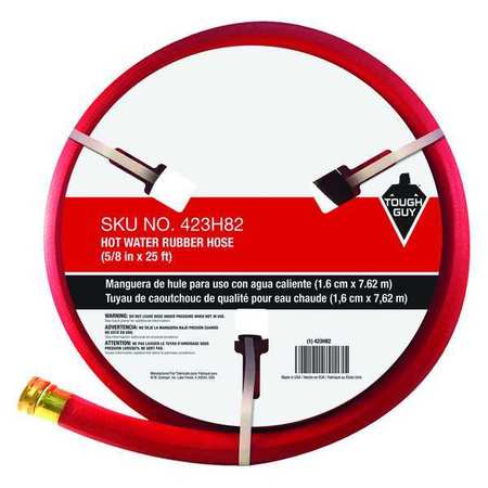 Zoro Select Water Hose, Hot/Cold, Rubber, 25 ft., Red 423H82
