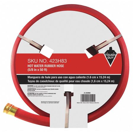 Zoro Select Water Hose, Hot/Cold, Rubber, 50 ft., Red 423H83