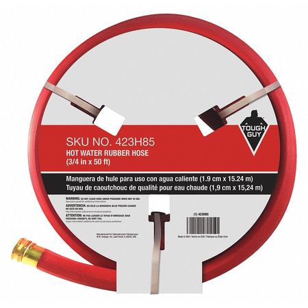 Zoro Select Water Hose, Hot/Cold, Rubber, 50 ft., Red 423H85