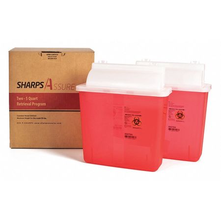 Sharps Assure Sharps Container, 3/8 gal., Red, Snap Lid SA5QU2