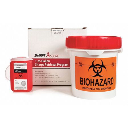 SHARPS ASSURE Sharps Container, 2 gal., Red, Snap Lid SA125G-2