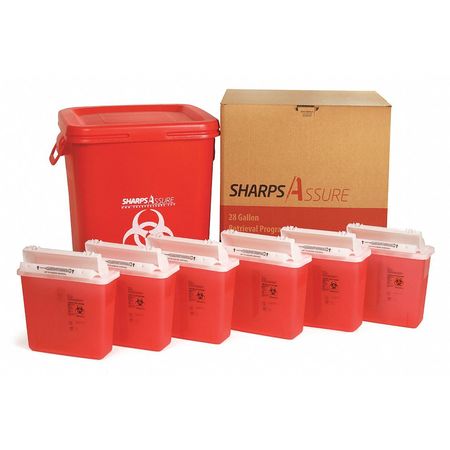 SHARPS ASSURE Sharps Container, 1-1/4 gal., Red, Snap Lid SARP424U5Q
