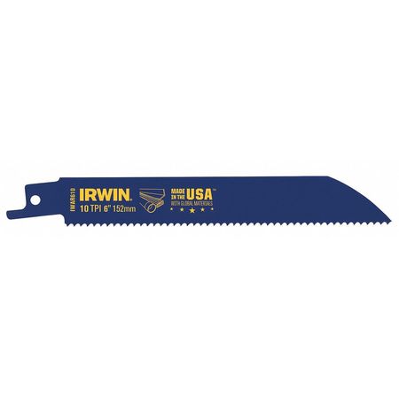 IRWIN 6" L x General Purpose Cutting Recip Saw Blade, 6in, 10Tpi 372610
