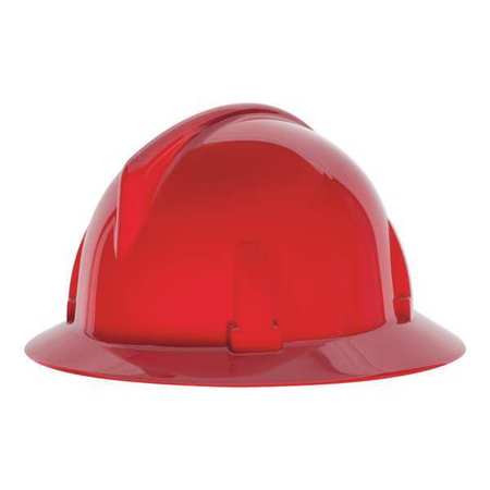 Msa Safety Full Brim Hard Hat, Type 1, Class E, Ratchet (4-Point), Red 475392
