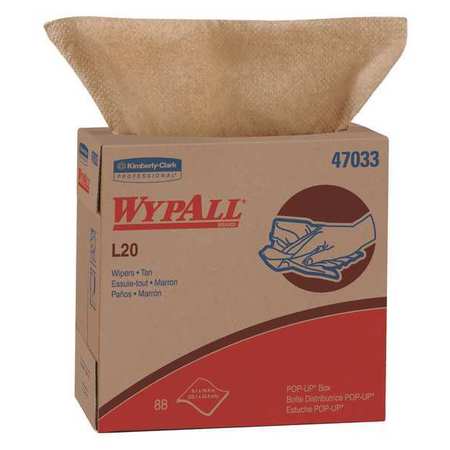 Wypall Wipers Pop-Up Box, PK88, Tan, Box, 4-Ply Paper, 9.1" x 16.8", 10 PK 47033