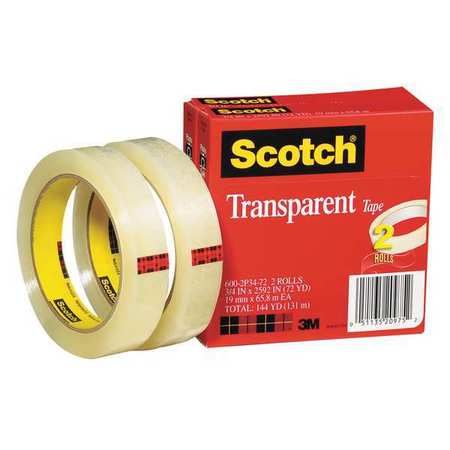 3M Transparent Tape, 3/4 x 2592 in., PK2 600-2P34-72