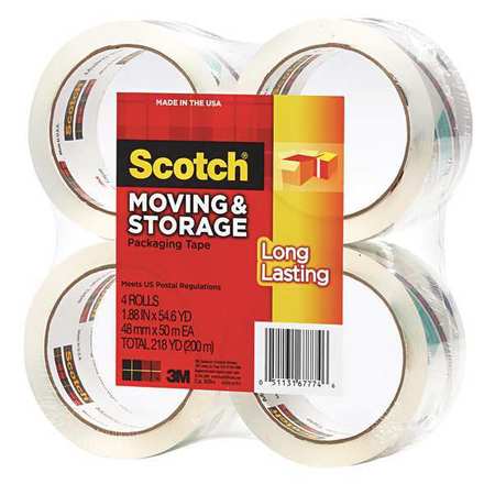 SCOTCH Packaging Tape, Acrylic, Clear, PK4 36504