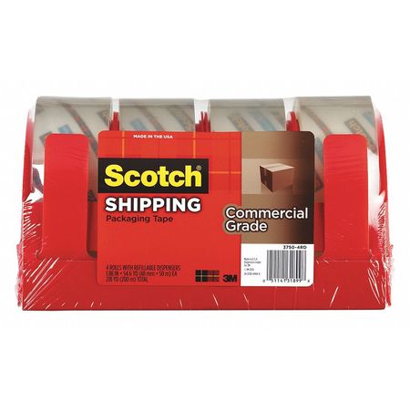 Scotch Packaging Tape, Dispenser, PK4 3750-4RD