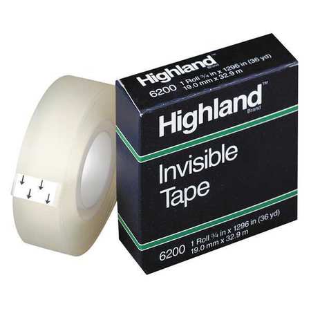 3M Invisible Tape, Mending, 0.75 in Wx36 yd L 6200341296