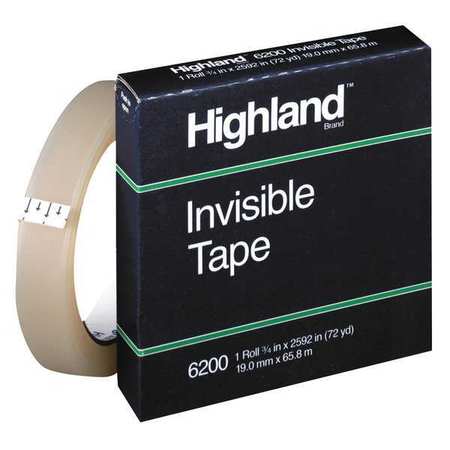 3M Invisible Tape, Mending, 0.75 in Wx72 yd L 6200342592