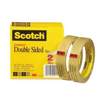 3M Double Sided Tape, 3/4 x 1296 in., PK2 665-2P34-36
