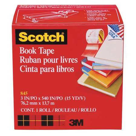 SCOTCH Book Tape, Trans, 3 x 15 yd. 8453