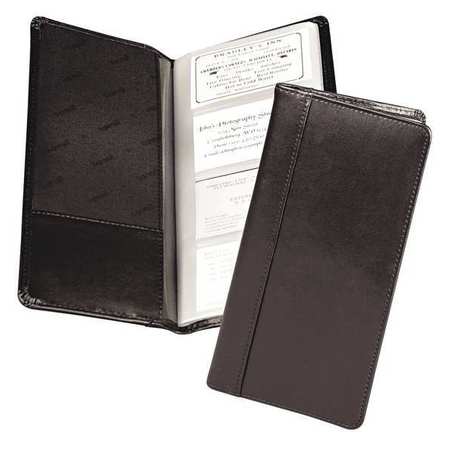 Samsill Leather Business Card File, 96 Cap, Black 81240