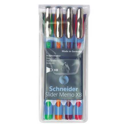 Schneider Pen Ballpoint Pens, 1.4mmExtraBold, Asstd, PK4 150295