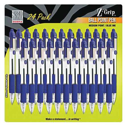 Zebra Pen Z-Grip Ballpoint Pen, Blue, Med, PK24 12225
