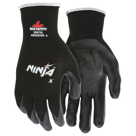Mcr Safety Bi-Polymer Coated Gloves, Palm Coverage, Black, S, PR N9674S