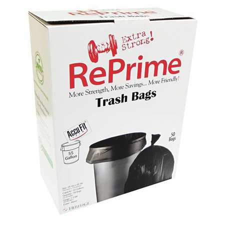 REPRIME 55 gal Trash Bags, 40 in x 53 in, Premium, 1.3 mil, Black, 50 PK H8053PK RC1