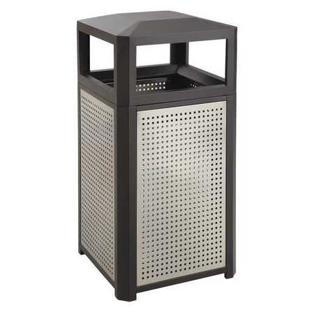 SAFCO 38 gal Square Trash Can, Black, Open Side, Galvanized steel 9934BL