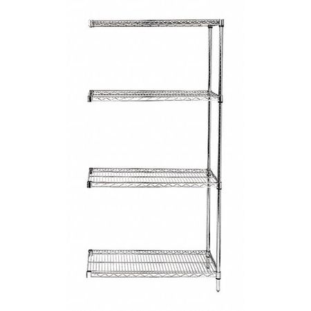 QUANTUM STORAGE SYSTEMS Wire Shelving, 18"D x 60"W x 63"H, 4 Shelves, Chrome, Shelf Adjustments: 1" AD63-1860C