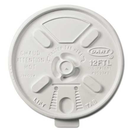 Dart Cup Lid for 12 oz., Lift/Lock, White, Pk1000 DCC 12FTL