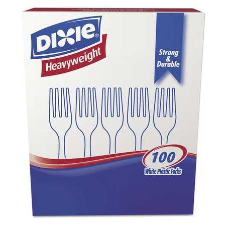 Dixie Disposable Plastic Fork, White, Heavy Weight, Pk100 FH207