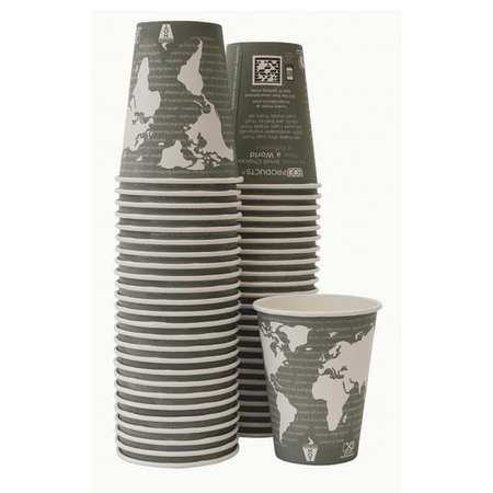 ECO-PRODUCTS World Art pattern Cup 12 oz. Green, Paper, Pk50 EP-BHC12-WAPK