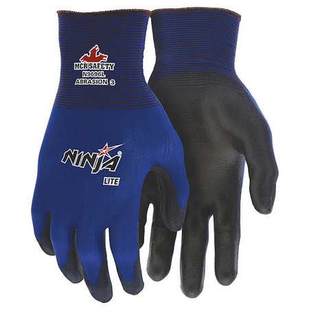 MCR SAFETY Polyurethane Coated Gloves, Palm Coverage, Black/Blue, L, 12PK N9696L