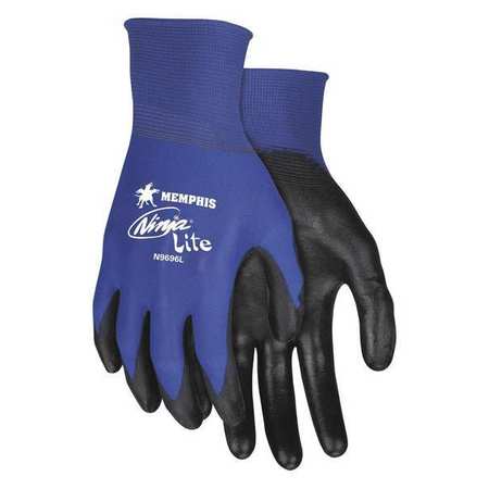 Mcr Safety Polyurethane Coated Gloves, Palm Coverage, Black/Blue, M, 12PK N9696M