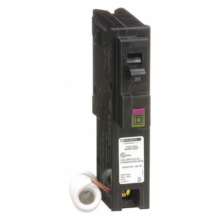 Square D Circuit Breaker, HOM Series 20A, 1 Pole, 120V AC HOM120DF