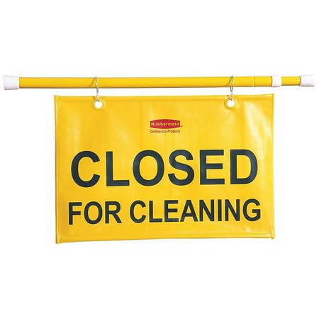 RUBBERMAID COMMERCIAL Safety Sign, Closed for Cleaning, 13 in Height, Aluminum, Rubber, Vinyl, Horizontal Rectangle FG9S1500YEL