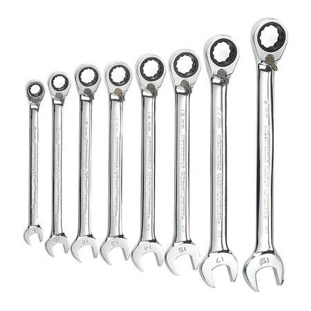 GEARWRENCH 8 Piece 72-Tooth 12 Point Reversible Ratcheting Combination Metric Wrench Set 9543