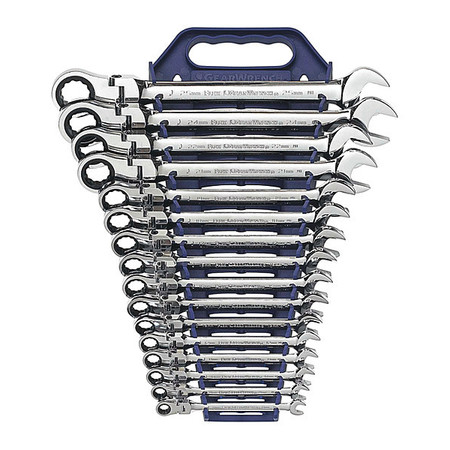 Gearwrench 16 Piece 72-Tooth 12 Point Flex Head Ratcheting Combination Metric Wrench Set 9902D