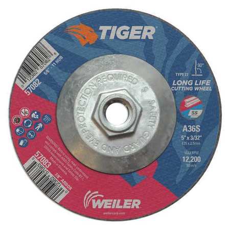 Weiler Cutting Wheel, Type 27, 0.0938 in Thick, Aluminum Oxide 57082